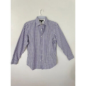 BANANA REPUBLIC Mens Slim Fit Long Sleeve Purple White Checked Shirt Sz Medium